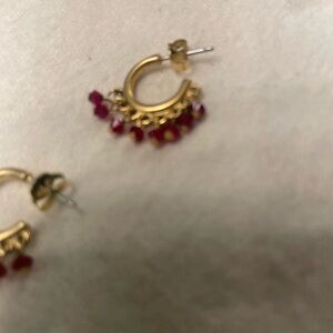 Ann Taylor Gold Hoop Earrings with Ruby Red Faceted Sparkle Dangling earrings.